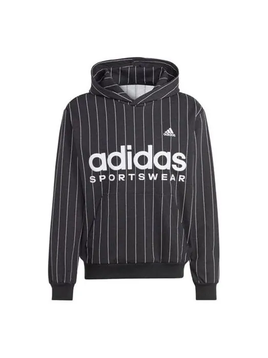 Толстовка adidas Pinstripe Fleece Hoodie 'Black White' — изображение 1 из 4, черный/белый