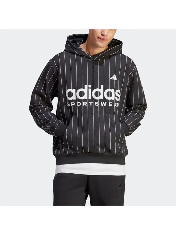 Толстовка adidas Pinstripe Fleece Hoodie 'Black White' — изображение 2 из 4, черный/белый