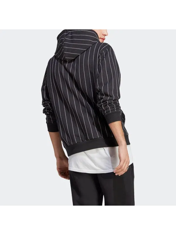 Толстовка adidas Pinstripe Fleece Hoodie 'Black White' — изображение 3 из 4, черный/белый