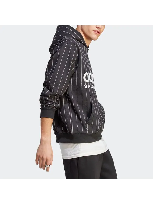 Толстовка adidas Pinstripe Fleece Hoodie 'Black White' — изображение 4 из 4, черный/белый