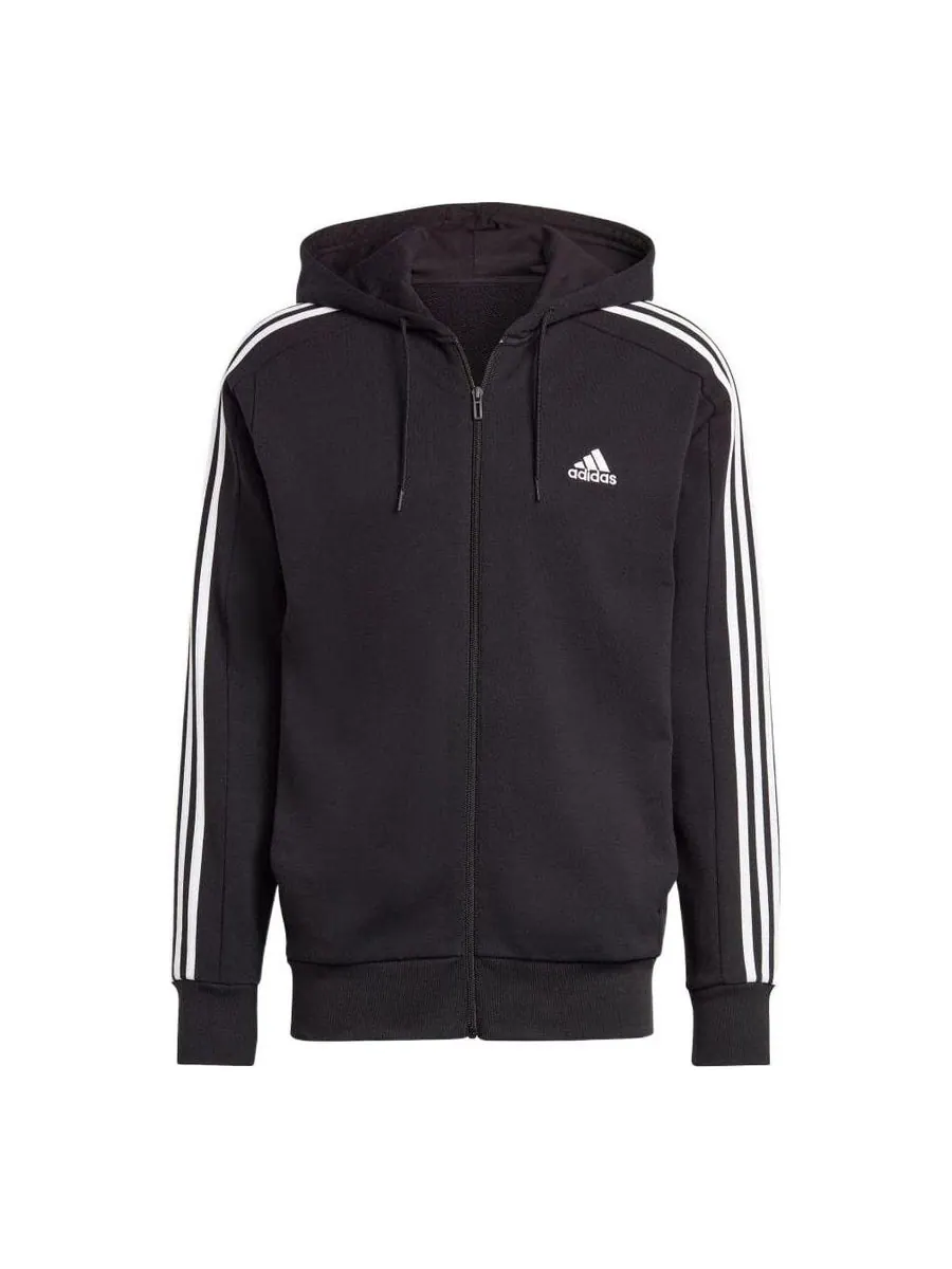 Худи adidas French Terry 3-Stripes Full-Zip Hoodie 'Black White' — изображение 1 из 4, черный