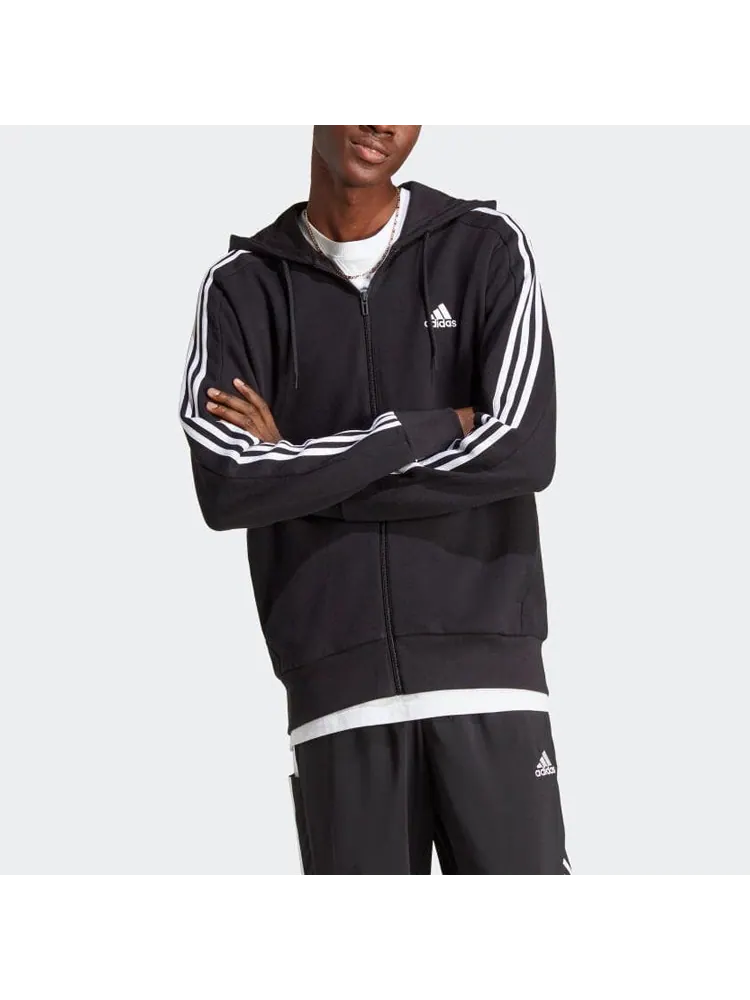 Худи adidas French Terry 3-Stripes Full-Zip Hoodie 'Black White' — изображение 2 из 4, черный