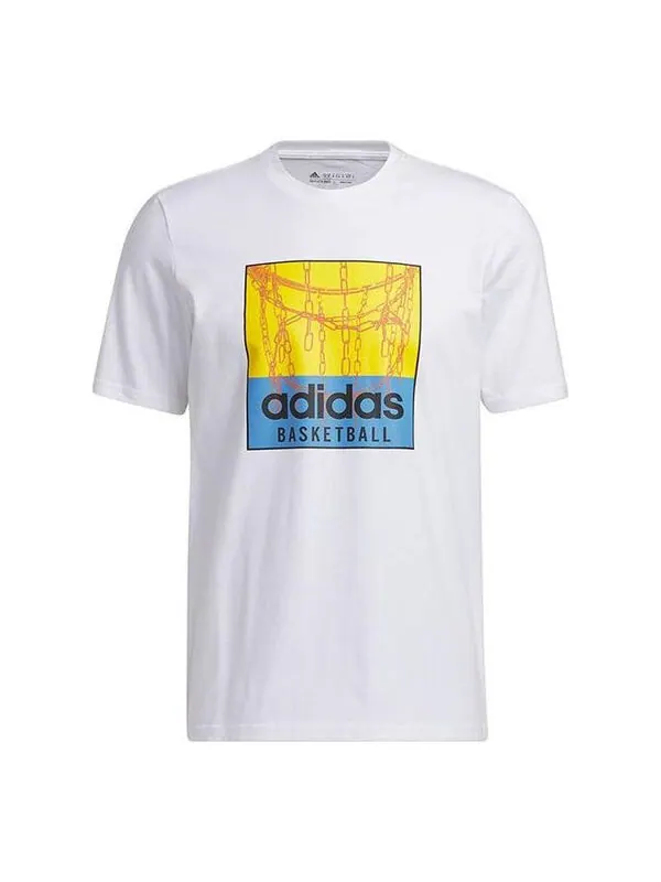 Футболка с рисунком «цепь-сетка» и баскетболом Adidas — изображение 1 из 4, белый/мульти