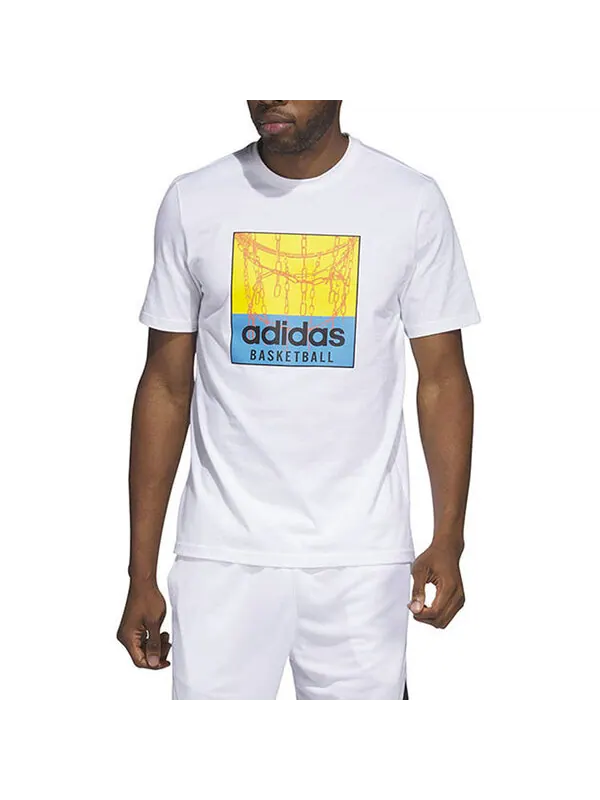 Футболка с рисунком «цепь-сетка» и баскетболом Adidas — изображение 2 из 4, белый/мульти