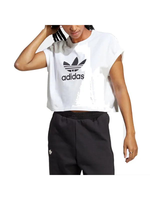 Футболка adicolor classics короткая футболка с трилистником азиатские размеры Adidas — изображение 3 из 3, белый/черный