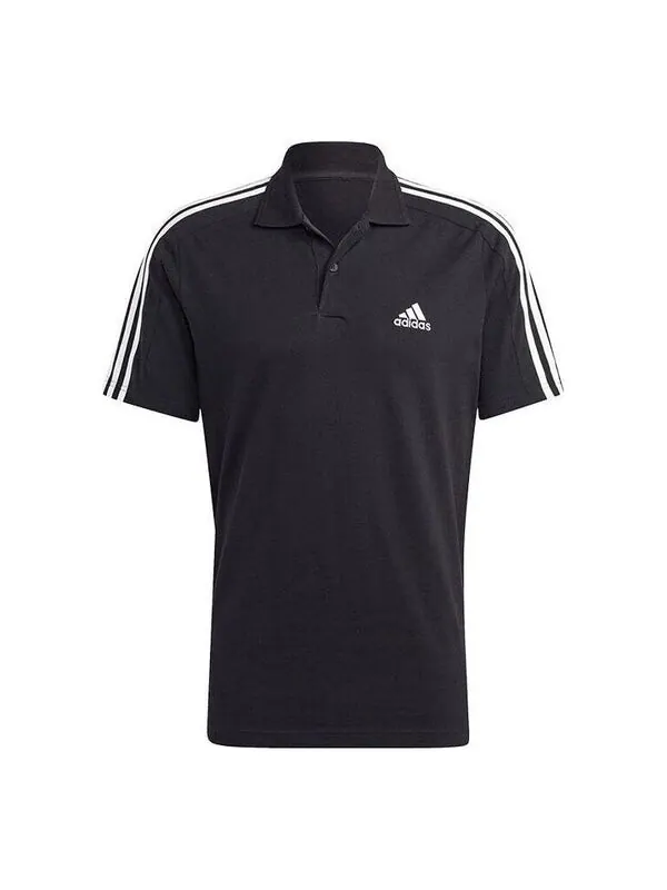 Рубашка поло Essentials пику вышитый маленький логотип 3 полоски Рубашка поло Adidas — изображение 1 из 3, черный