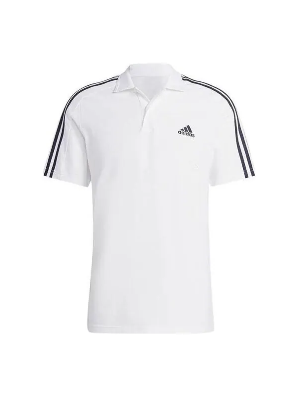 Рубашка поло Essentials пику вышитый маленький логотип 3 полоски Рубашка поло Adidas — изображение 1 из 4, белый