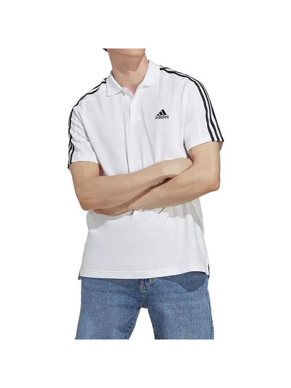 Рубашка поло Essentials пику вышитый маленький логотип 3 полоски Рубашка поло Adidas — изображение 2 из 4, белый