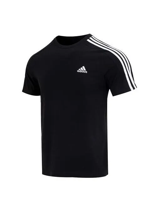 Футболка Essentials одинарная майка 3 полоски футболка Adidas — изображение 1 из 4, черный/белый
