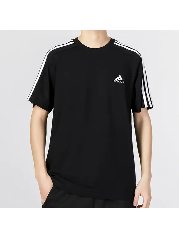 Футболка Essentials одинарная майка 3 полоски футболка Adidas — изображение 3 из 4, черный/белый