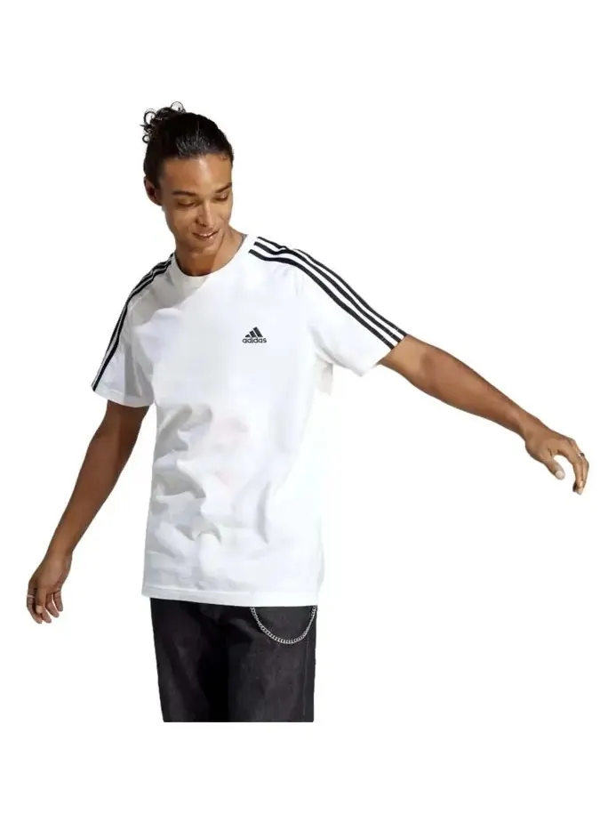 Футболка Adidas Essentials Single Jersey 3-Stripes — изображение 3 из 5, белый