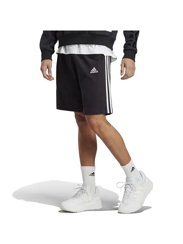 Шорты Essentials одинарный джерси шорты с 3 полосками Adidas — изображение 4 из 4, черный/белый