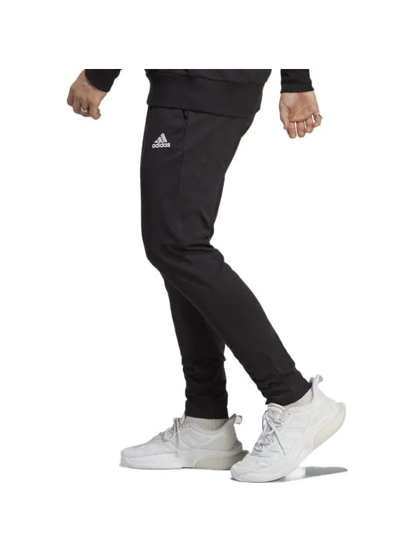 Брюки Essentials одинарный трикотажный зауженный открытый низ брюки Adidas — изображение 4 из 4, черный