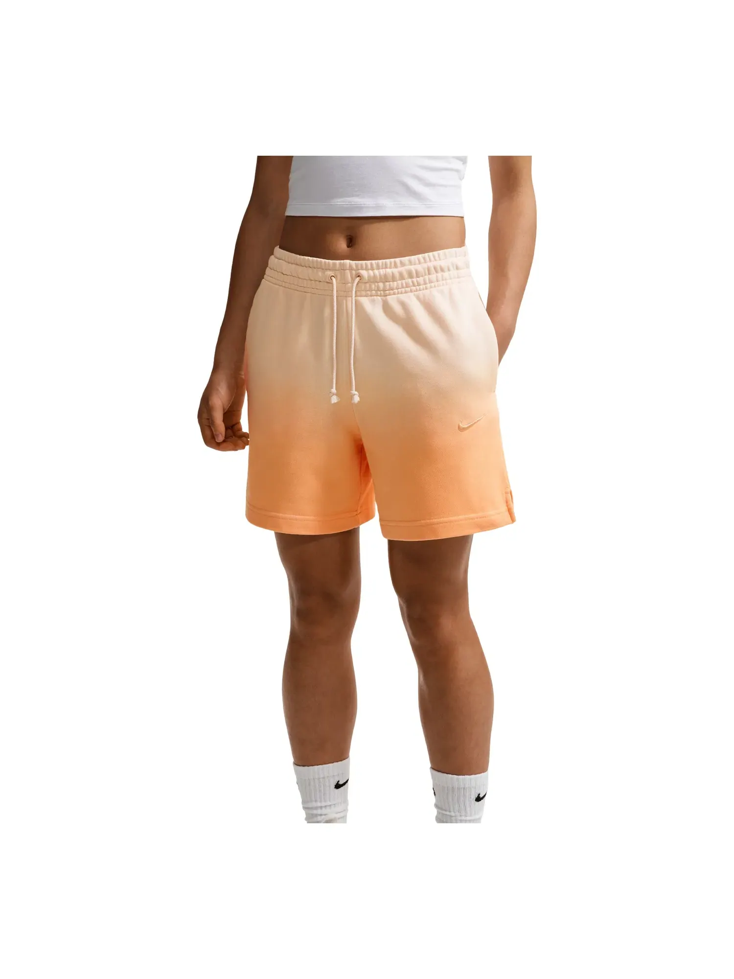 Женские шорты Nike Sportswear Phoenix Fleece с завышенной талией Chalk Ice Peach — изображение 1 из 3, оранжевый