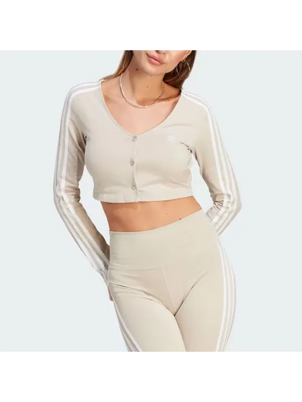 Футболка Tops originals adicolor classics с длинным рукавом и тремя полосками на пуговицах Adidas — изображение 2 из 4