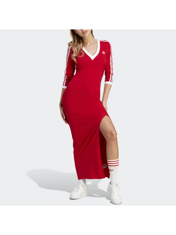 Платье оригиналы adicolor классика 3 полоски макси платье азиатские размеры Adidas, алый — изображение 2 из 3, красный