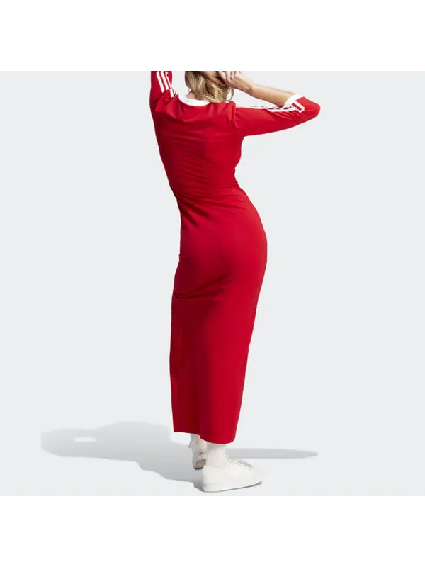 Платье оригиналы adicolor классика 3 полоски макси платье азиатские размеры Adidas, алый — изображение 3 из 3, красный