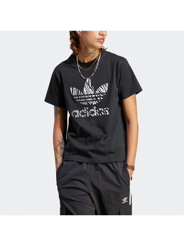 Футболка (WMNS) adidas originals Zebra Animal Print Infill T-Shirt 'Black' — изображение 2 из 4, черный/мульти