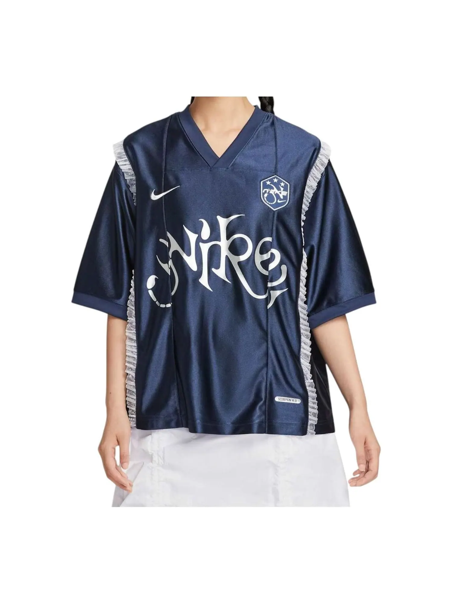 Джерси (WMNS) Nike Short Patterned Knit Jersey Relaxed Fit 'Midnight Blue' — изображение 1 из 2, темно-синий