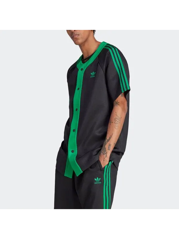 Рубашка adicolor classics Рубашка с коротким рукавом Adidas — изображение 2 из 4, черный/зеленый