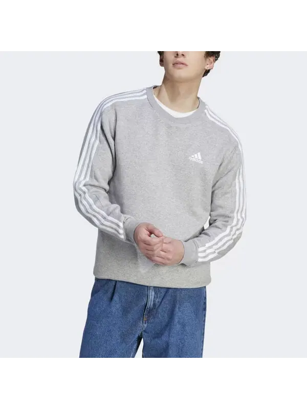 Рубашка Essentials флисовая толстовка с тремя полосками Adidas — изображение 2 из 4, серый