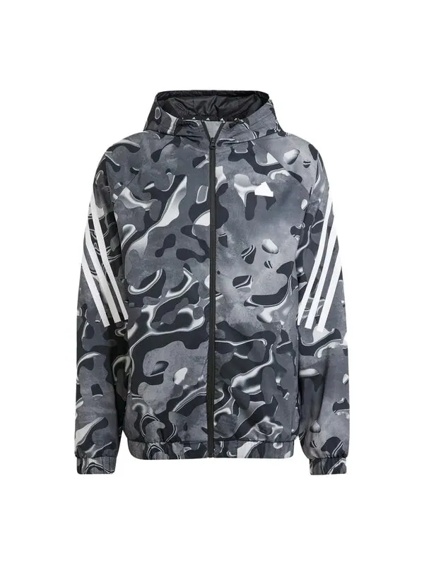 Куртка future icons с принтом по всей поверхности, Куртка с капюшоном на молнии Adidas — изображение 1 из 1, черный/белый
