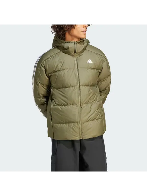 Куртка средней толщины пуховая куртка с капюшоном Adidas — изображение 2 из 4, оливковый зеленый