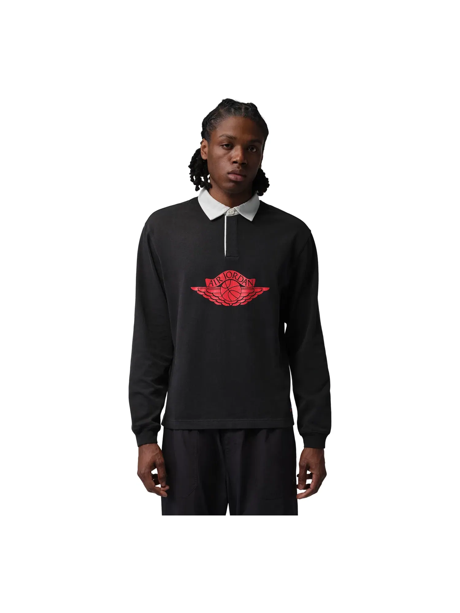 Мужская футболка из футера с принтом Air Jordan Flight Essentials Rugby T-Shirt Black University Red — изображение 1 из 5