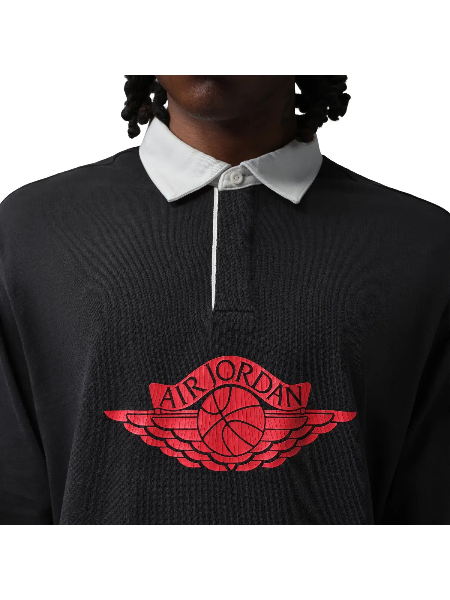 Мужская футболка из футера с принтом Air Jordan Flight Essentials Rugby T-Shirt Black University Red — изображение 4 из 5
