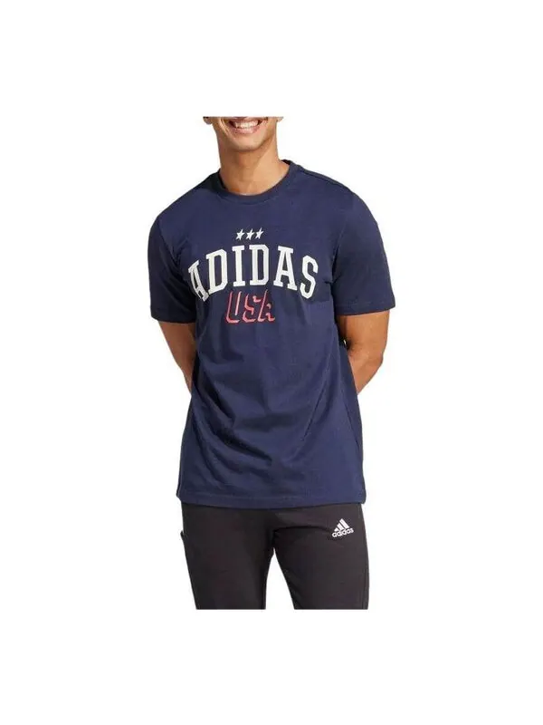 Футболка с рисунком американа размер азия Adidas — изображение 3 из 3, темно-синий/белый