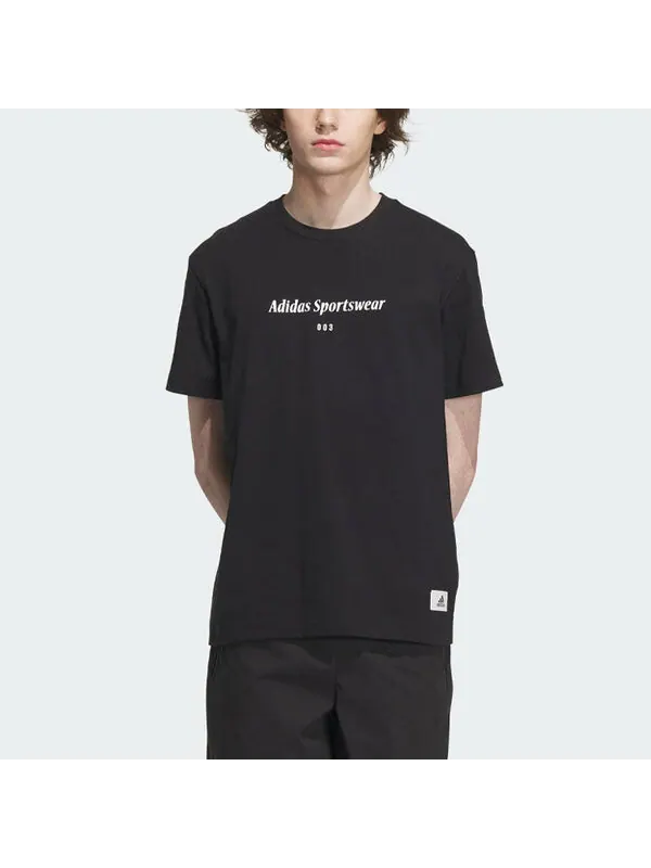Футболка adidas Sportswear Lounge Graphic T-shirt 'Black' — изображение 2 из 4, черный/белый