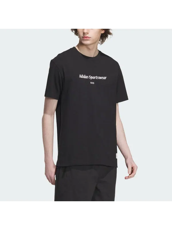 Футболка adidas Sportswear Lounge Graphic T-shirt 'Black' — изображение 4 из 4, черный/белый