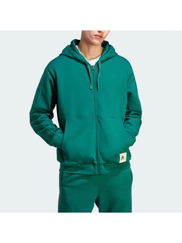 Куртка для отдыха, толстовка из французского трикотажа с застежкой-молнией Adidas — изображение 2 из 4, зеленый
