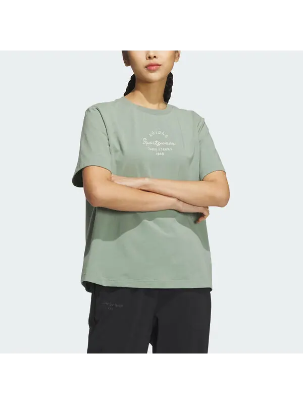 Футболка (WMNS) adidas Sportswear Three Stripes T-Shorts 'Green' — изображение 1 из 2, зеленый/мульти