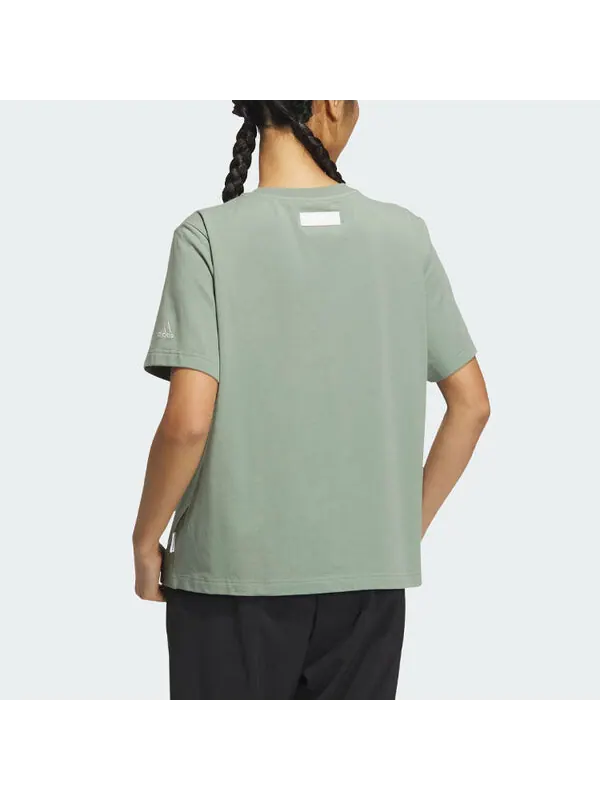 Футболка (WMNS) adidas Sportswear Three Stripes T-Shorts 'Green' — изображение 2 из 2, зеленый/мульти
