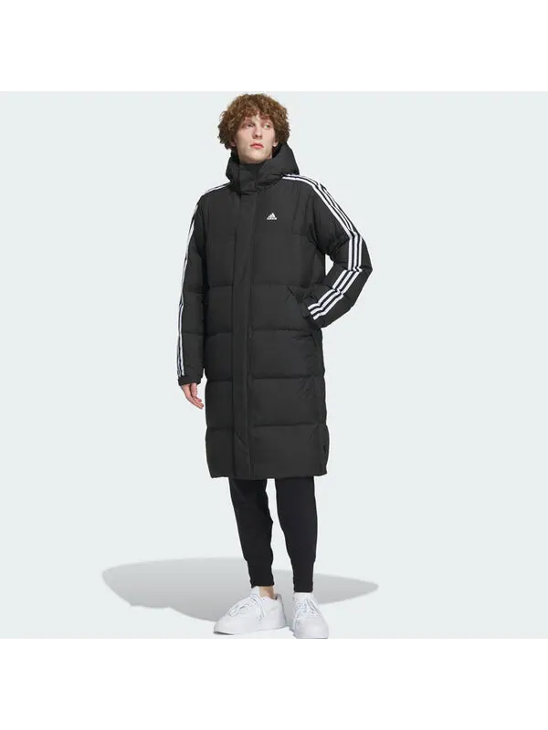Куртка 3 полоски длинные пуховики Adidas — изображение 2 из 4, черный