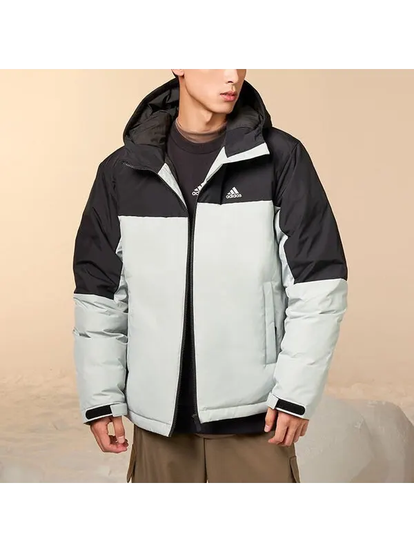 Куртка пуховик с капюшоном в стиле колор-блок Adidas — изображение 2 из 4, черный/белый