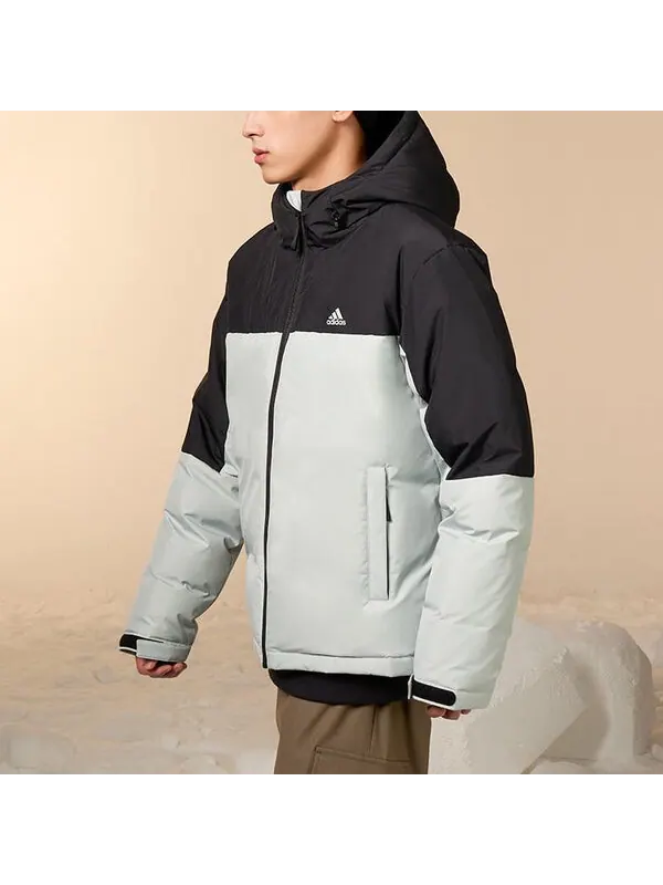 Куртка пуховик с капюшоном в стиле колор-блок Adidas — изображение 4 из 4, черный/белый