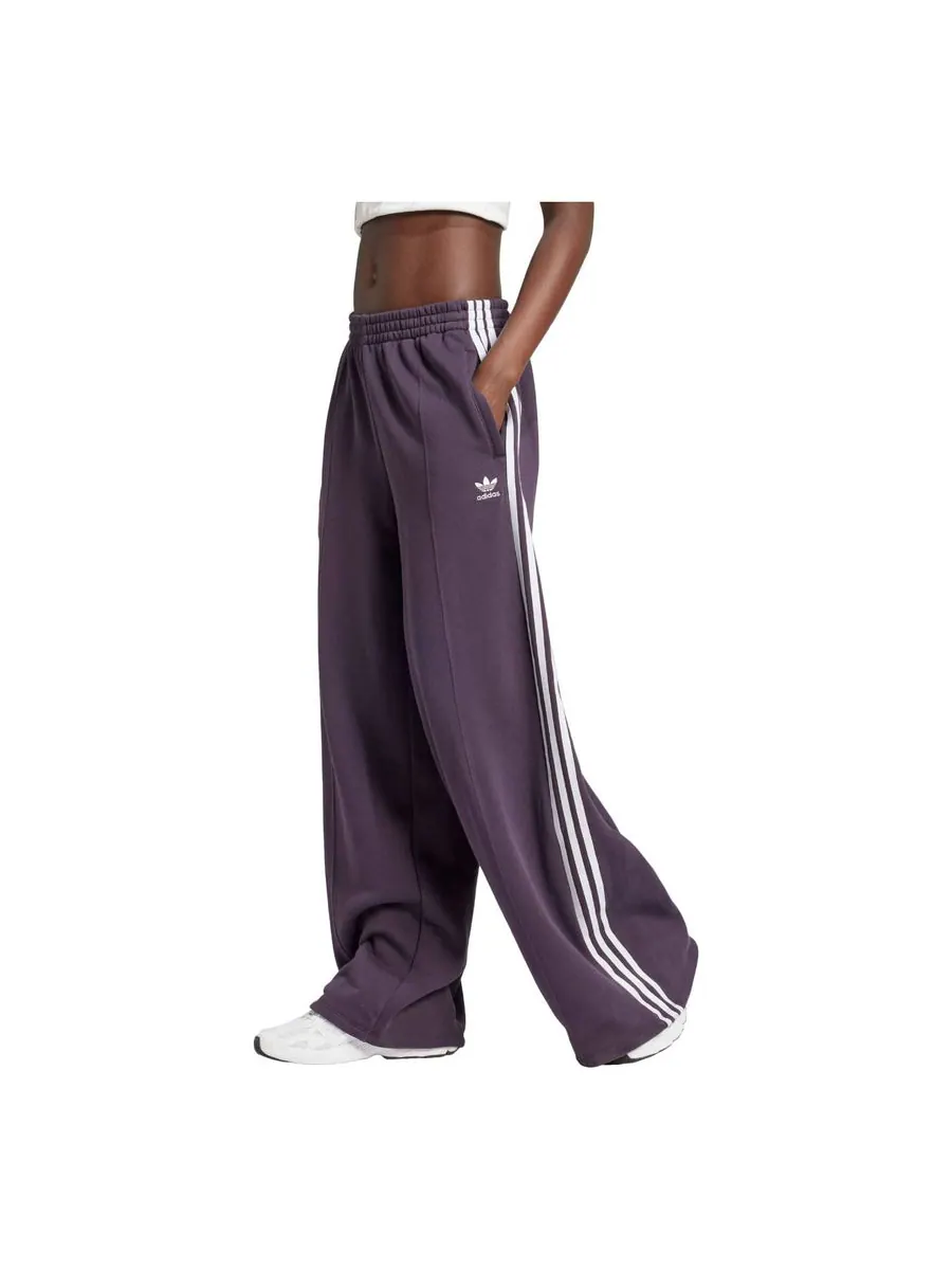 Спортивные брюки (WMNS) adidas 3-Stripes Loose French Terry Wide Leg Pants 'Aurora Black' — изображение 1 из 2, фиолетовый