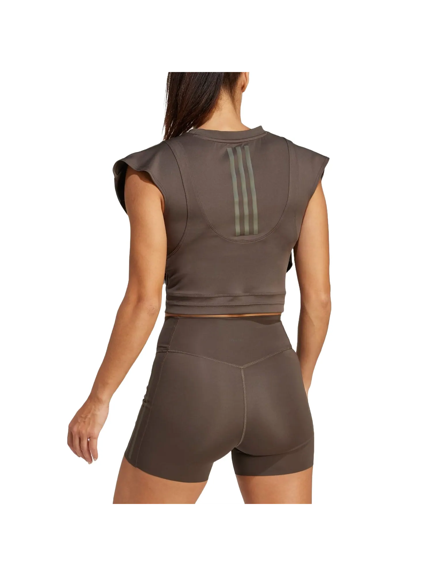 Топ (WMNS) adidas Power Boxy French Terry 3-Stripes Tank Asia Sizing 'Shadow Olive' — изображение 2 из 2, оливковый зеленый