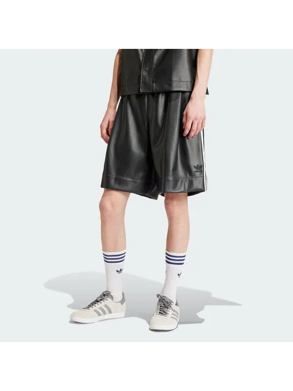 Шорты из искусственной кожи adicolor 3 полоски шорты азиатские размеры Adidas — изображение 3 из 4, черный