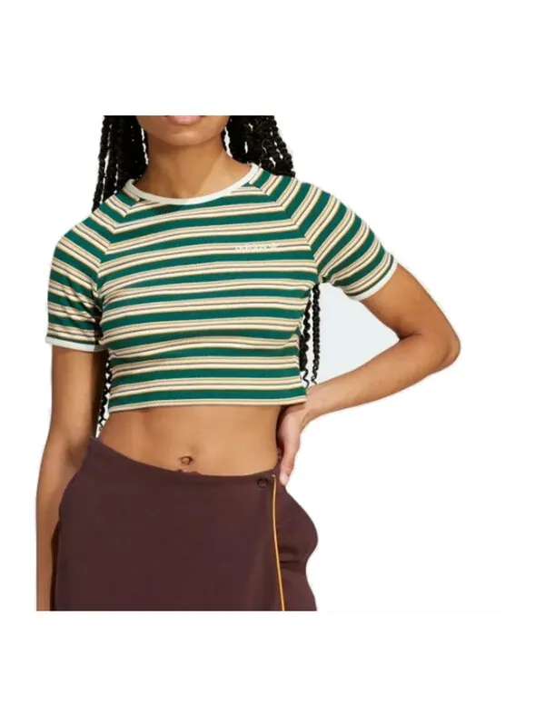 Футболка '80s rib stripe baby t-shirt 'green yellow' Adidas — изображение 2 из 3, зеленый/желтый