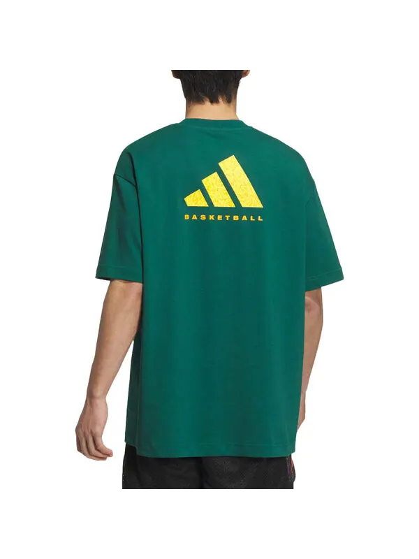 Футболка basketball graphic t-shirt asia sizing 'green' Adidas — изображение 2 из 2, зеленый/желтый