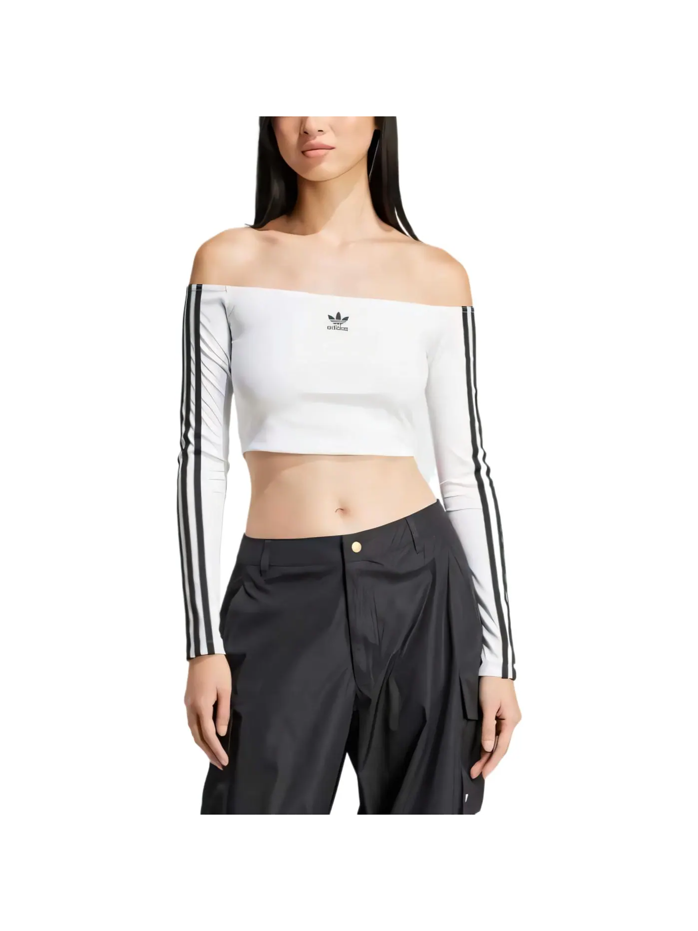 (WMNS) Adidas Adicolor Футболка с длинными рукавами и открытыми плечами — изображение 2 из 4, белый/черный