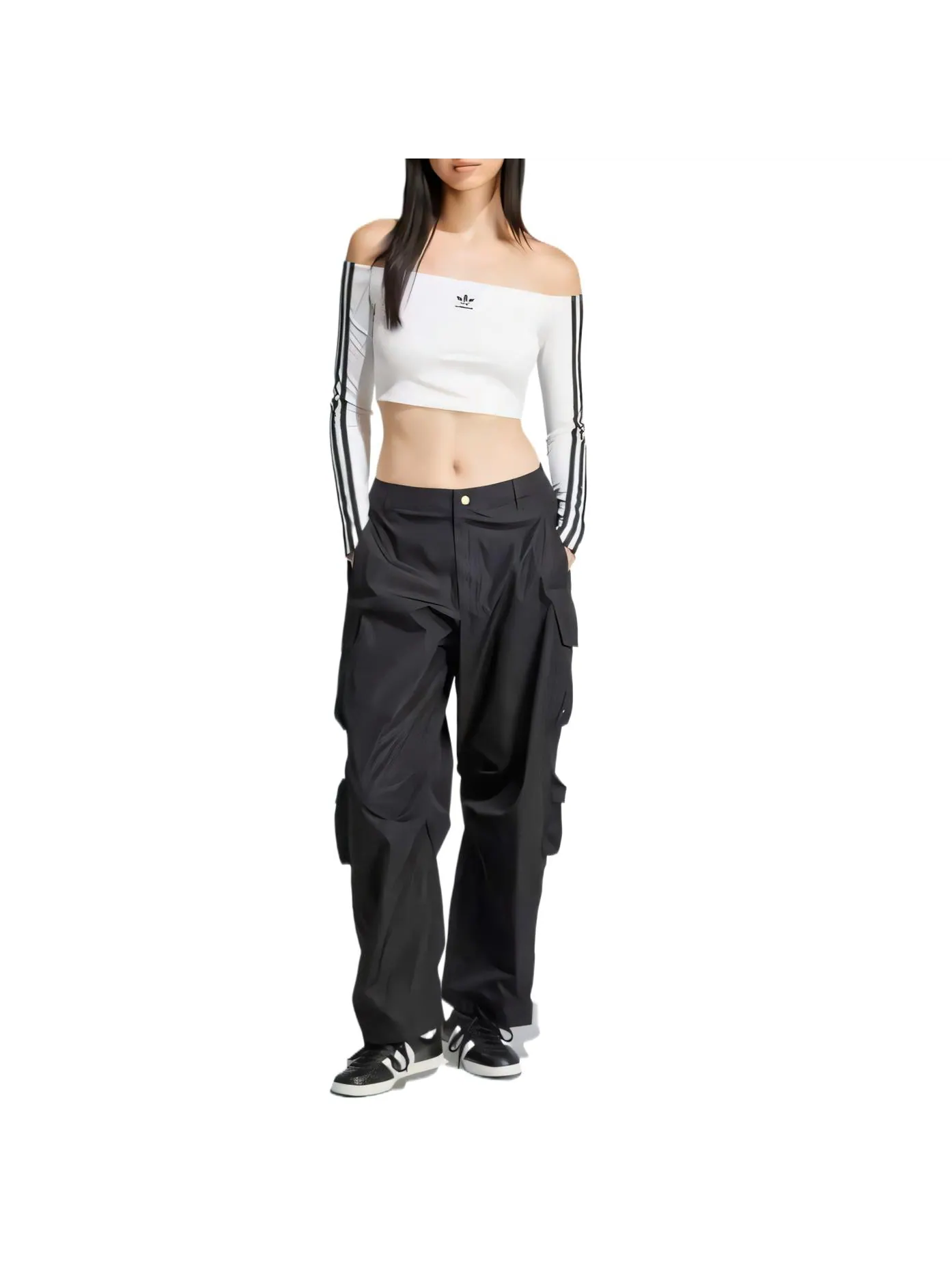 (WMNS) Adidas Adicolor Футболка с длинными рукавами и открытыми плечами — изображение 4 из 4, белый/черный