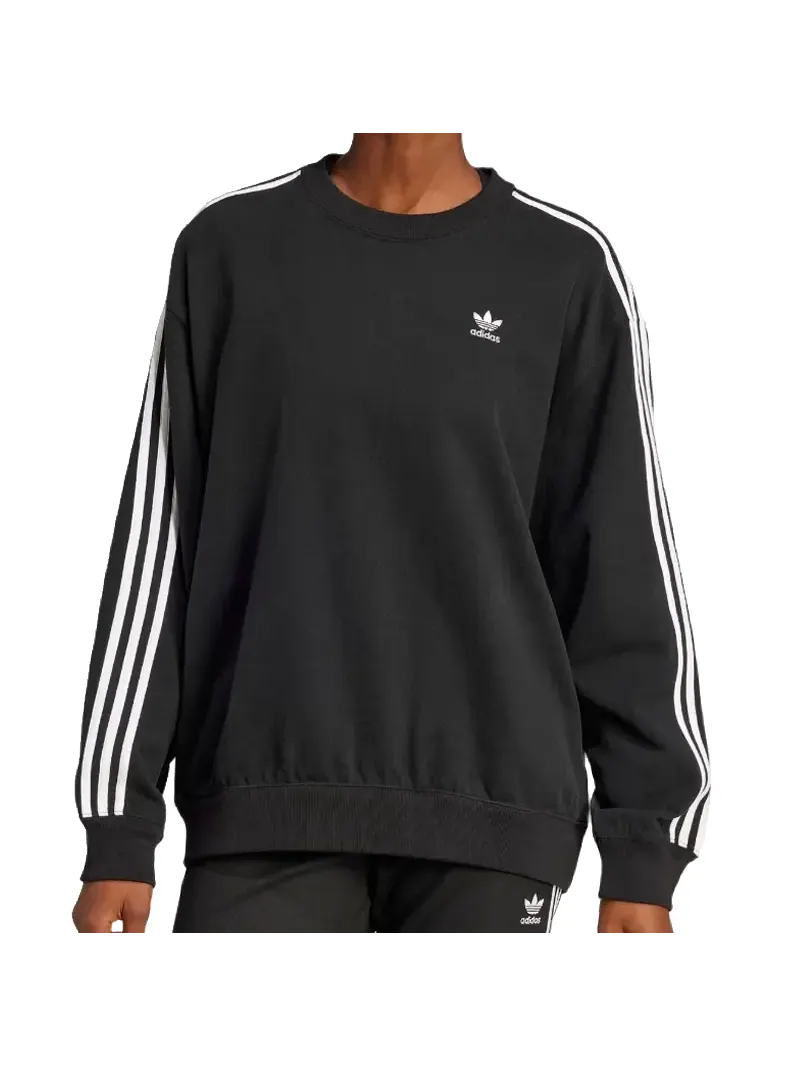 Футболка adidas 3 Stripes Long Sleeves Sweat Top 'Black White' — изображение 2 из 4, черный