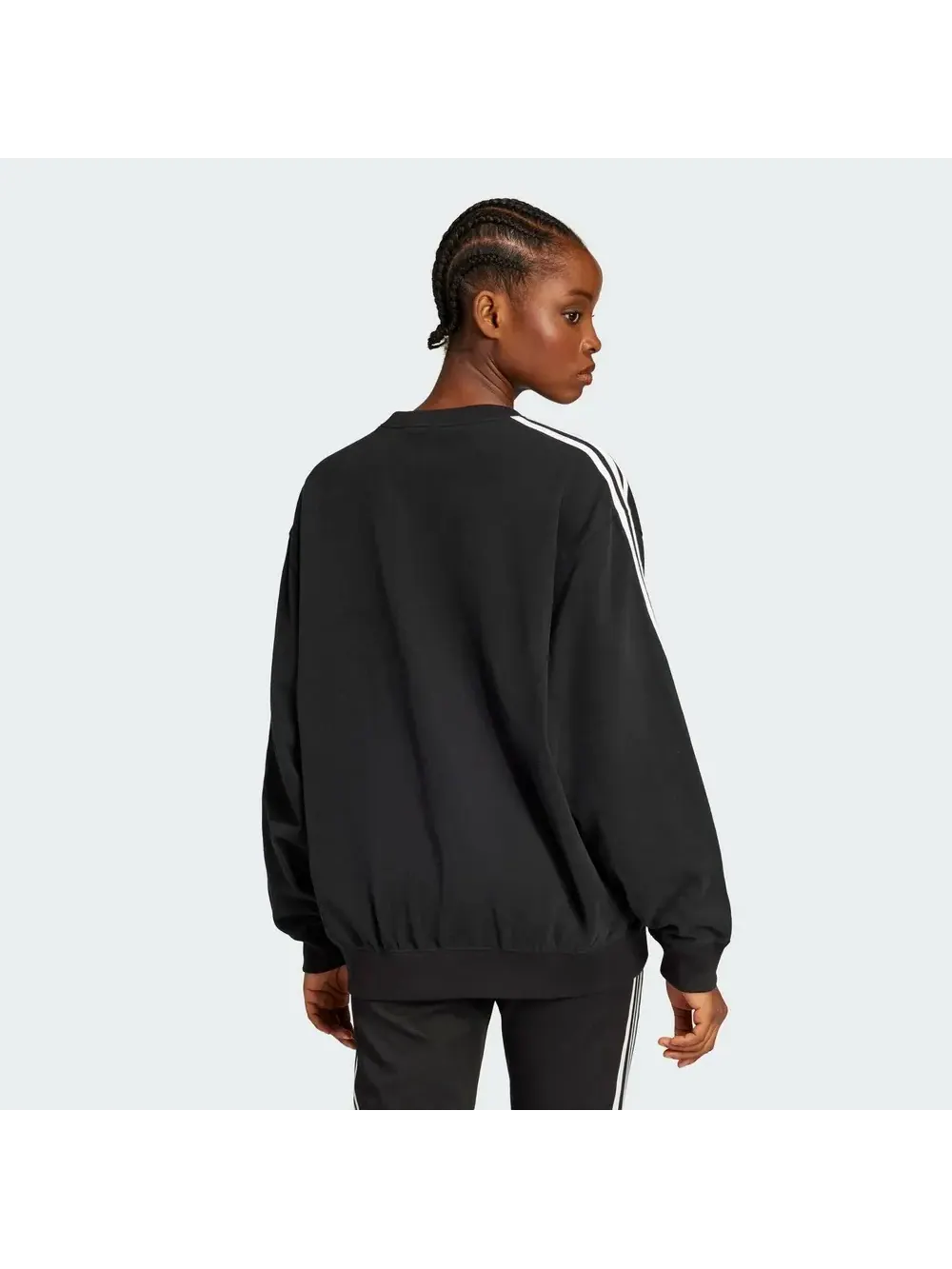 Футболка adidas 3 Stripes Long Sleeves Sweat Top 'Black White' — изображение 3 из 4, черный