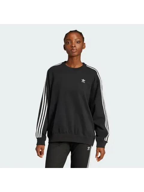 Футболка adidas 3 Stripes Long Sleeves Sweat Top 'Black White' — изображение 4 из 4, черный