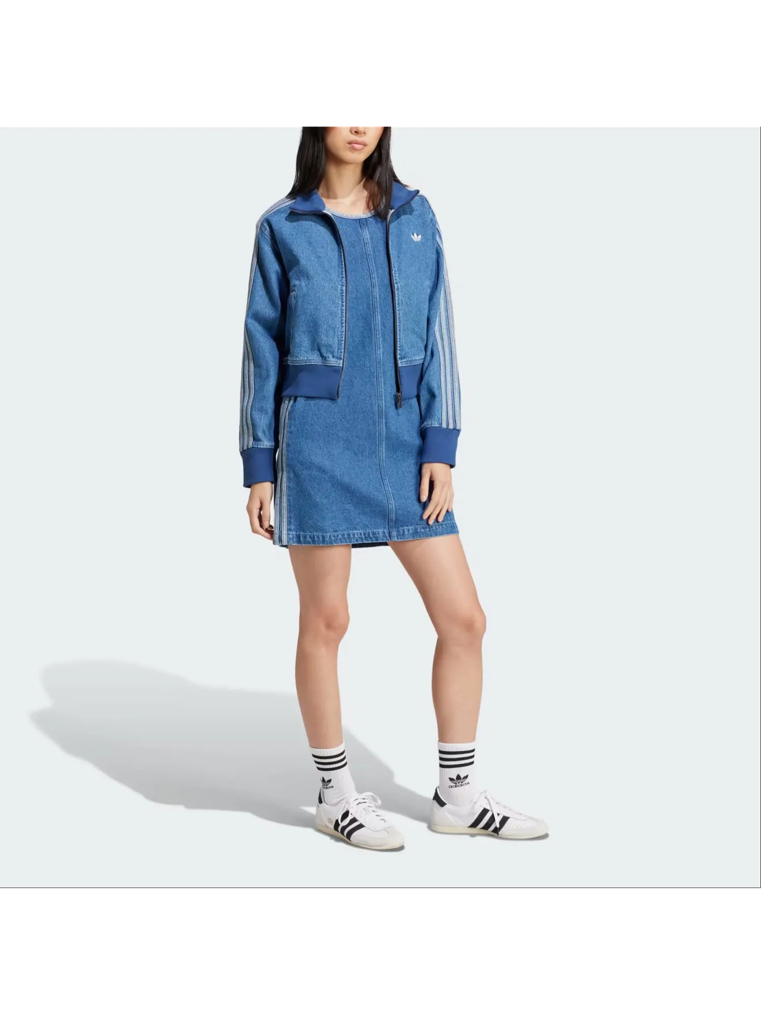 Платье (WMNS) adidas Denim 3S Dress 'Blue' — изображение 2 из 4, синий