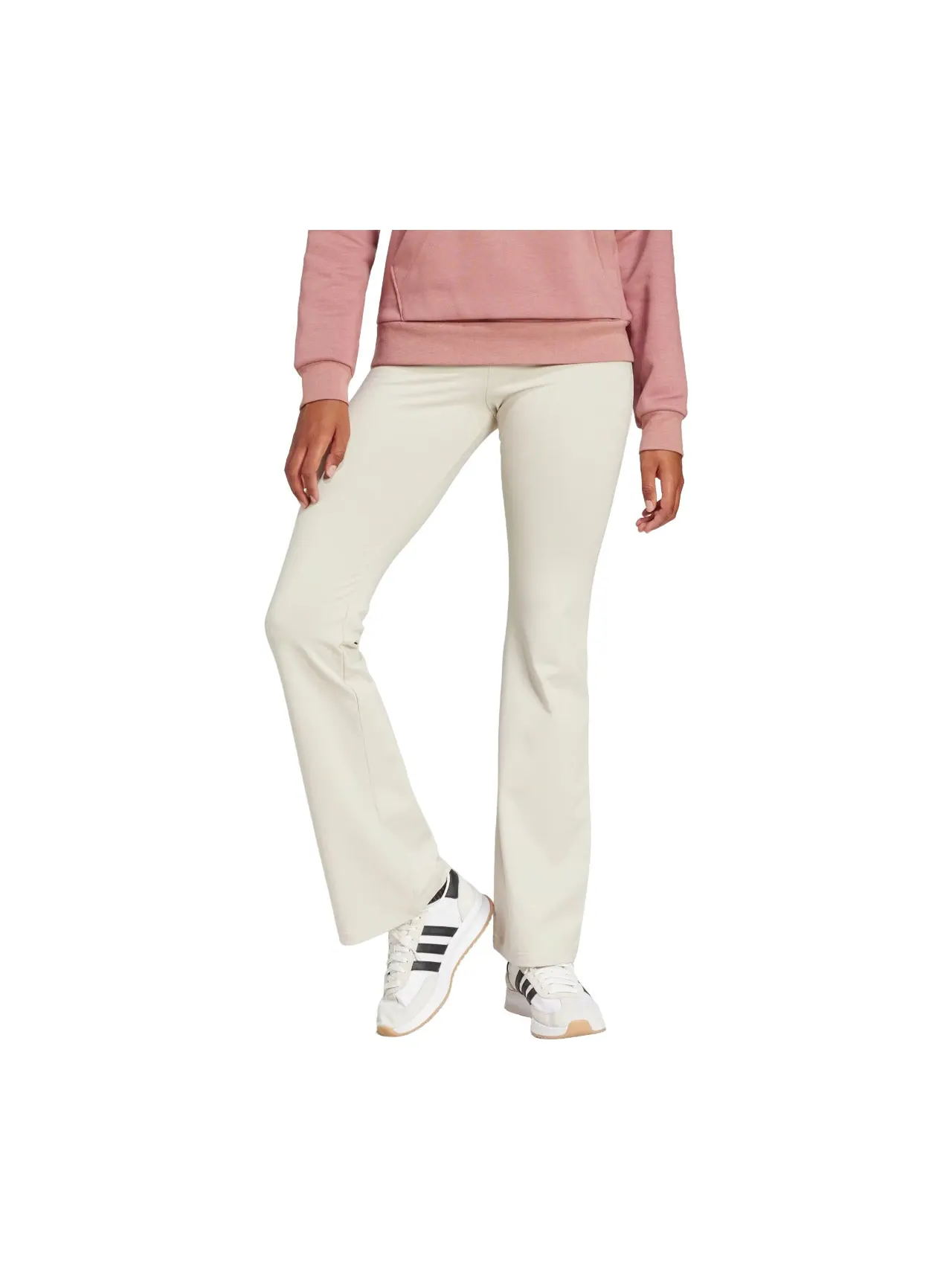 (WMNS) Леггинсы Adidas Essentials с маленьким логотипом, расклешенные — изображение 2 из 3, бежевый/белый